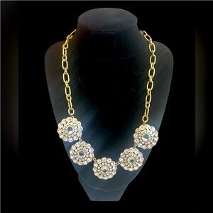 J crew rhinestone crystal medallion gold chain Elegant Necklace